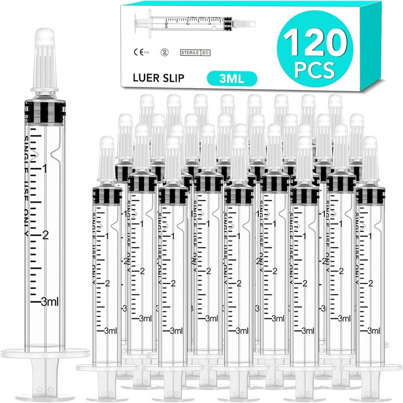 TENKAIWICK 120 PCS 3ml Syringe with Cap for Liquid,Oral Syringe without Needle for Medicine Dropper, Colostrum Collect, Feeding Pets, Liquid Measuring, Individually Sealed, Luer Slip Care processed raw material - Image 1