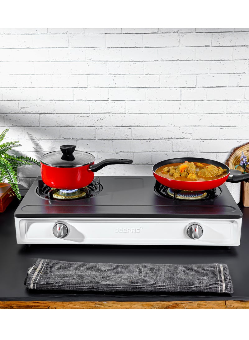 GEEPAS Stainless Steel Gas Cooker / 2 Cast Iron Burner Stove, Low Gas Consumption and Improved Flow for Efficient Heating/ Auto Ignition System, LPG Stovetop, Perfect for Home, Apartments, Kitchen Use GGC31049 Black & silver - Image 3