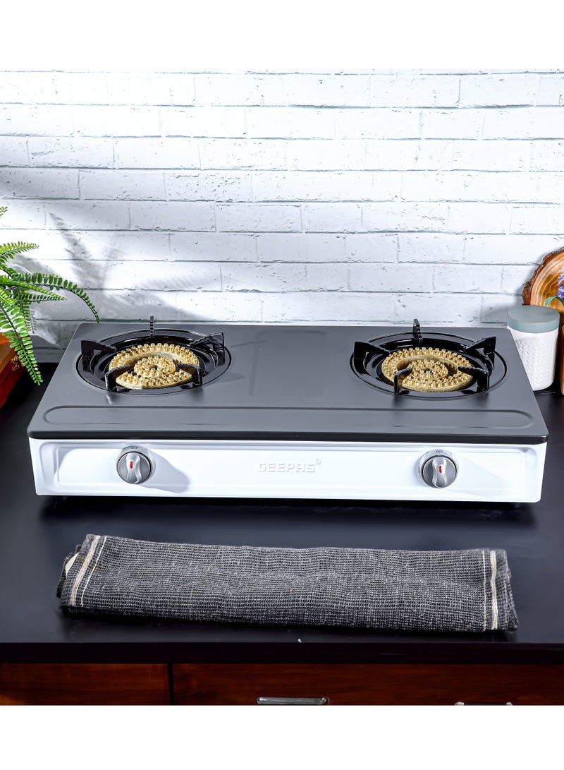 GEEPAS Stainless Steel Gas Cooker / 2 Cast Iron Burner Stove, Low Gas Consumption and Improved Flow for Efficient Heating/ Auto Ignition System, LPG Stovetop, Perfect for Home, Apartments, Kitchen Use GGC31049 Black & silver - Image 2