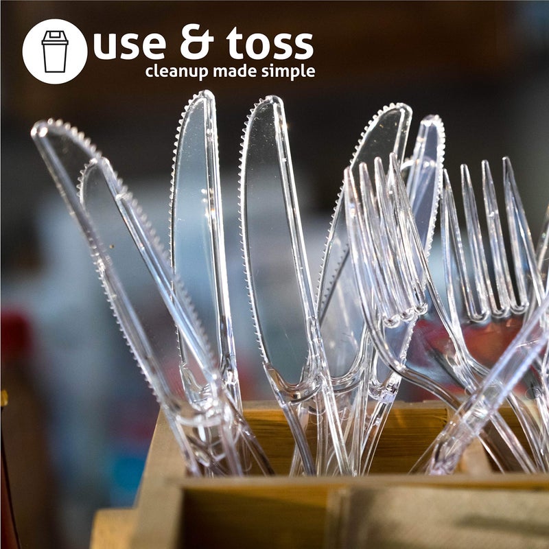 AMBIANCE Heavy Weight Disposable Plastic Knives  Food Grade Heavy Duty Plastic Silverware  Clear Cutlery Flatware (200 Knives)  - Image 5