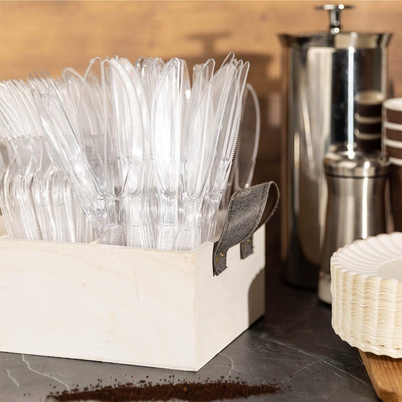 AMBIANCE Heavy Weight Disposable Plastic Knives  Food Grade Heavy Duty Plastic Silverware  Clear Cutlery Flatware (200 Knives)  - Image 4