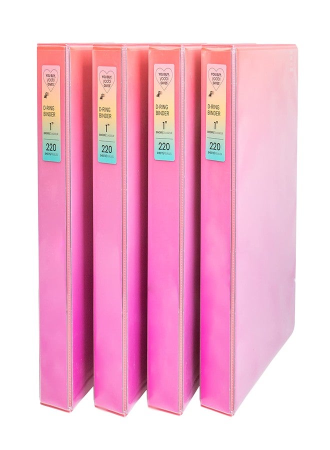 Yoobi 1 Inch Binder Set - 3-Ring Binders with 2 Pockets - Perfect for School or Office - Holds up to 220 Sheets - 4 Pack - Pink Ombre - Image 1
