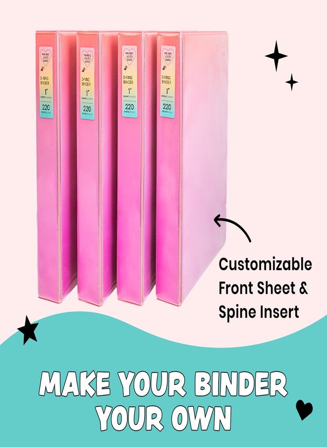 Yoobi 1 Inch Binder Set - 3-Ring Binders with 2 Pockets - Perfect for School or Office - Holds up to 220 Sheets - 4 Pack - Pink Ombre - Image 4