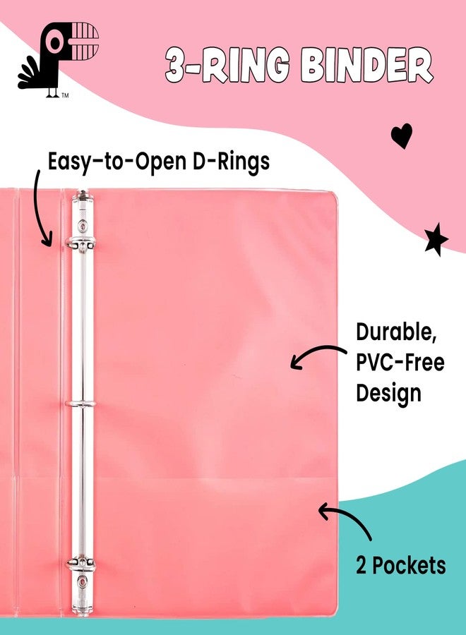 Yoobi 1 Inch Binder Set - 3-Ring Binders with 2 Pockets - Perfect for School or Office - Holds up to 220 Sheets - 4 Pack - Pink Ombre - Image 2