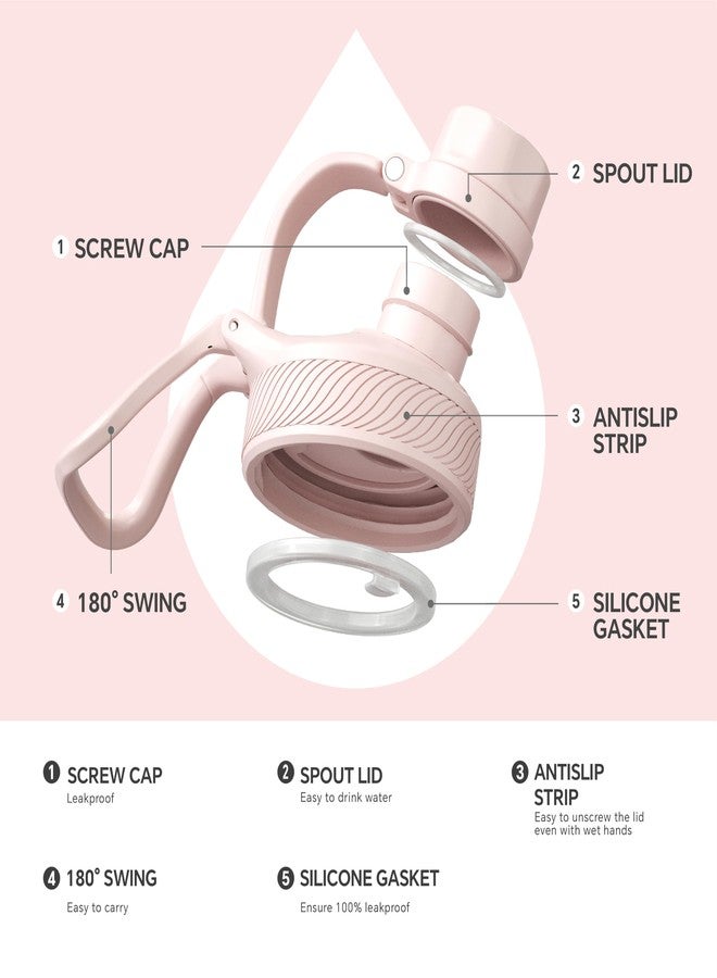 IDEUS Insulated Stainless Steel Water Bottle with 2 Leak-Proof Lids, Thermal Water Flask for Hiking Biking, 40oz, Light Pink - Image 5