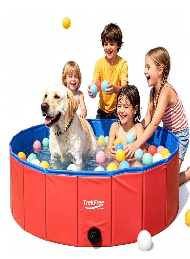 TrekFree Foldable Pet Pool, Puppy Small Medium Large Dogs Pool,Non-Slip Pet Bath Tub for Outdoor Backyard,Collapsible Dogs Swimming Pool for Dogs Cats and Kids 47" red - Image 1