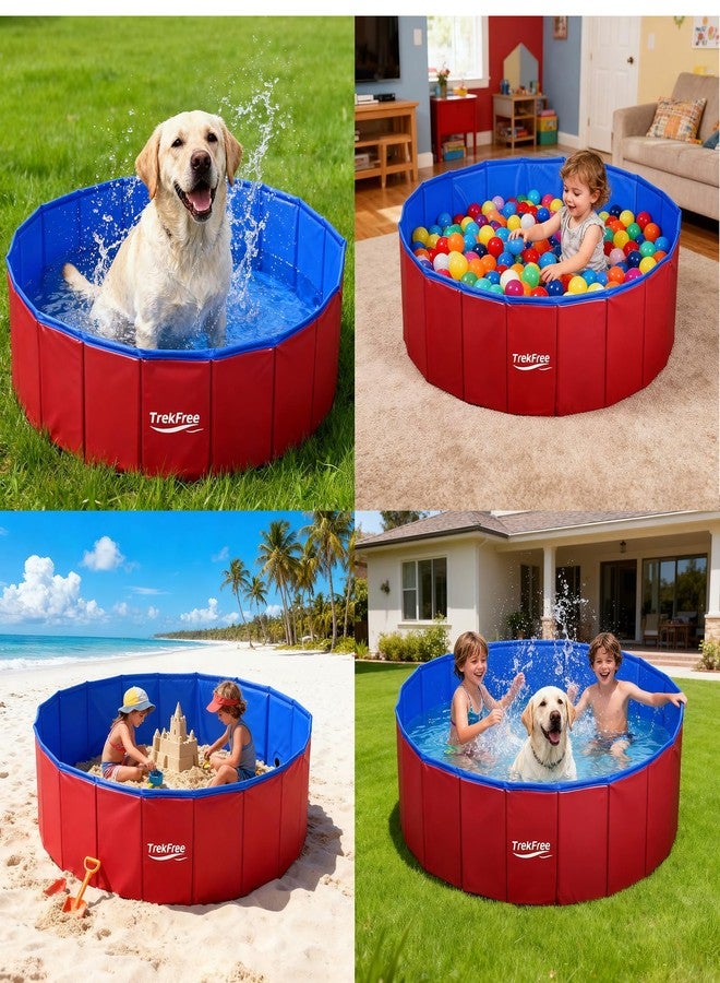 TrekFree Foldable Pet Pool, Puppy Small Medium Large Dogs Pool,Non-Slip Pet Bath Tub for Outdoor Backyard,Collapsible Dogs Swimming Pool for Dogs Cats and Kids 47" red - Image 2