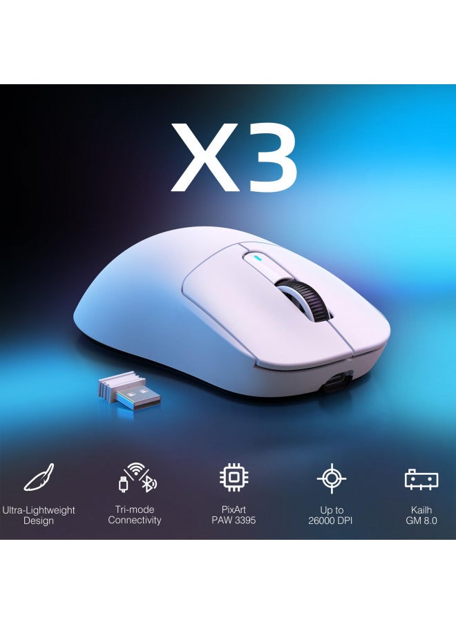 Attack Shark - ATTACK SHARK X3 Lightweight Wireless Gaming Mouse with Tri-Mode 2.4G/USB-C Wired/Bluetooth,Up to 26K DPI, PAW3395 Optical Sensor,Kailh GM8.0 Switch,5 programmable Buttons for PC/Laptop/Win/Mac(White) - Image 1