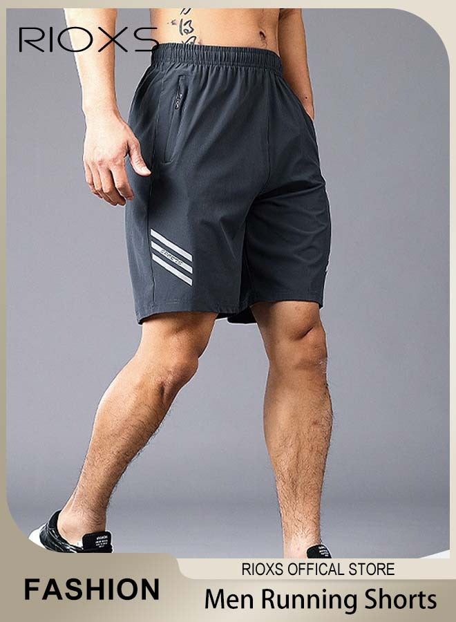 Men's Running Shorts, Athleisure Unlined Shorts, Athletic Lightweight Shorts, Breathable Quick-Drying Fitness Short Pants with Zippered Pockets, Moisture-Wicking Sports Shorts For Men, Comfzy Shorts For Exercises/ Daily Wear- Grey Shorts For Men