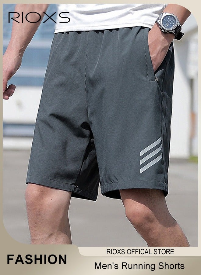 Men's Running Shorts, Athleisure Unlined Shorts, Athletic Lightweight Shorts, Breathable Quick-Drying Fitness Short Pants with Zippered Pockets, Moisture-Wicking Sports Shorts For Men, Comfzy Shorts For Exercises/ Daily Wear- Grey Shorts For Men image 2