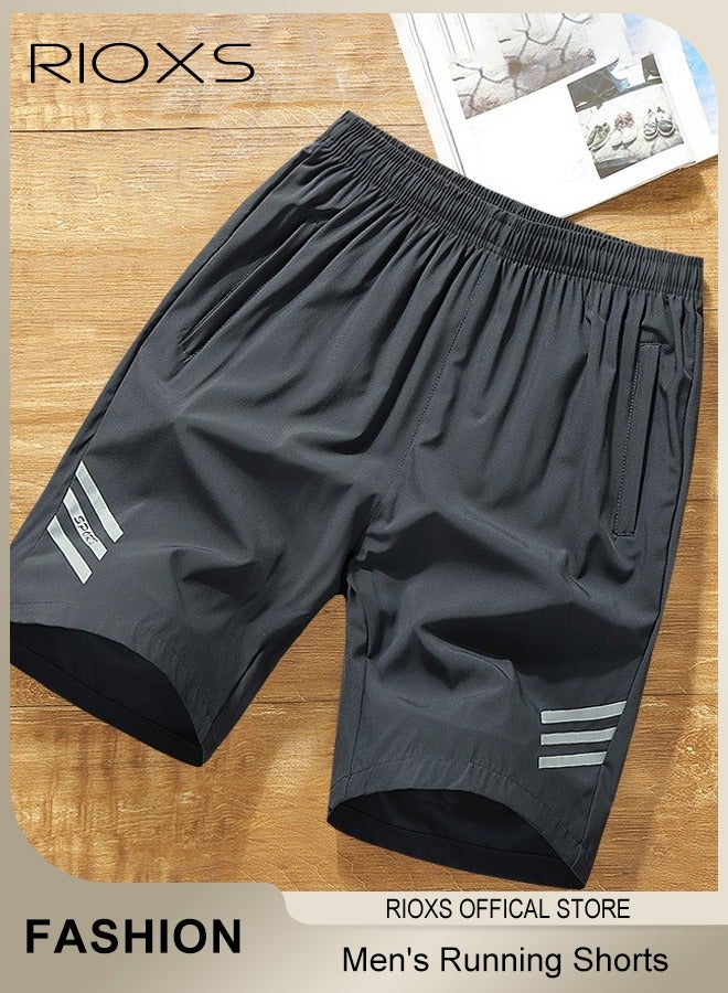 Men's Running Shorts, Athleisure Unlined Shorts, Athletic Lightweight Shorts, Breathable Quick-Drying Fitness Short Pants with Zippered Pockets, Moisture-Wicking Sports Shorts For Men, Comfzy Shorts For Exercises/ Daily Wear- Grey Shorts For Men image 6