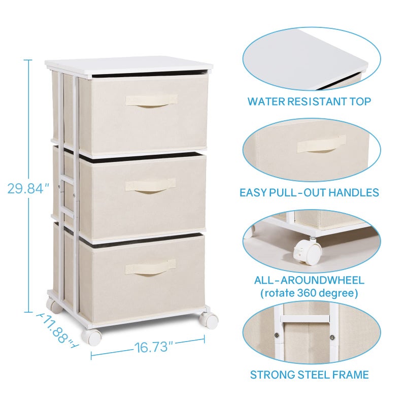 MAX Houser Dresser Tower with 3 Drawers for Bedroom, Fabric Storage Organizer Unit, Chest of Drawers with with WoodTop, Small Vertical Storage for Guest Room, Closet, Entryway, Nursery(Beige) - Image 2