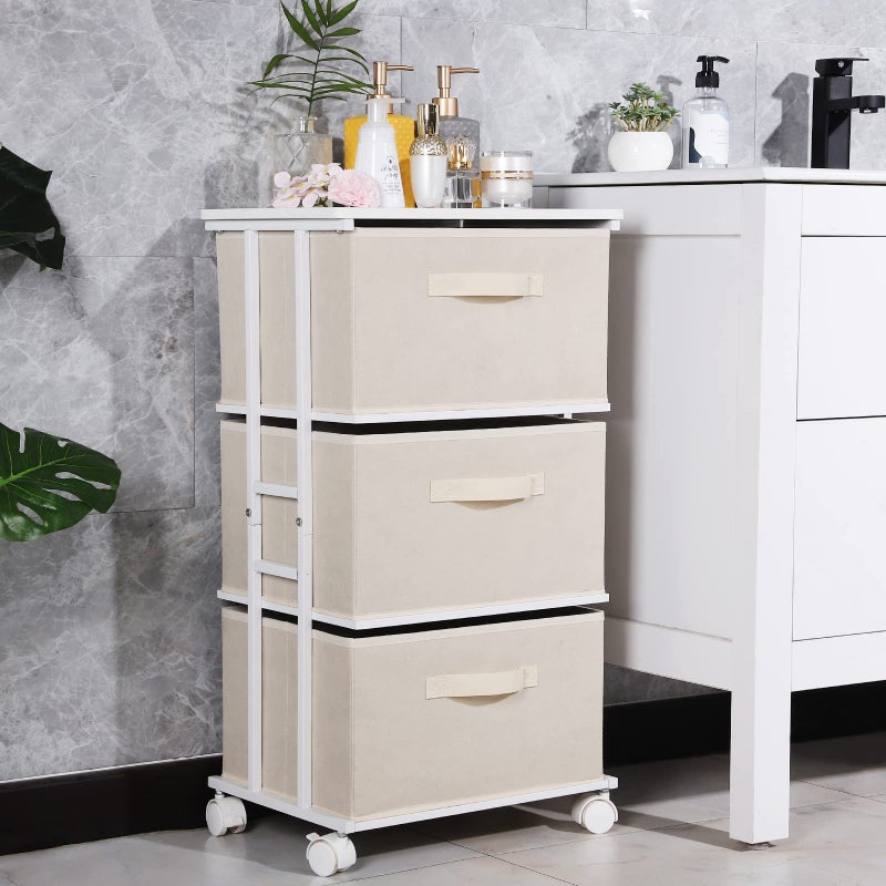 MAX Houser Dresser Tower with 3 Drawers for Bedroom, Fabric Storage Organizer Unit, Chest of Drawers with with WoodTop, Small Vertical Storage for Guest Room, Closet, Entryway, Nursery(Beige) - Image 5