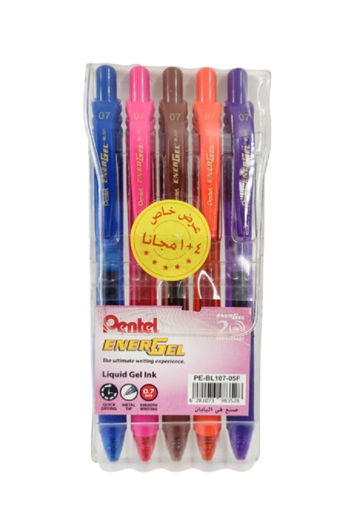 Pentel 5-Piece Energel Liquid Gel Ink Pen Set Multicolor 0.7mm - Image 1