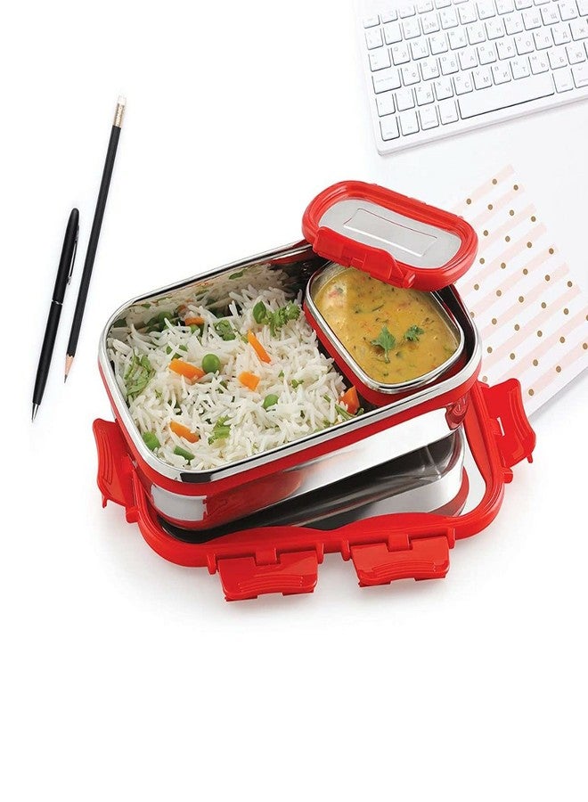 KriVat 2Pc Stainless Steel Lunch Box 700 ML × 150 ML with Steel lid Air Tight Spill Proof Lid, Container Insulated Tiffin Box/Lunch Box for Boys and Girls for Office/School (Multi-Color) - Image 2