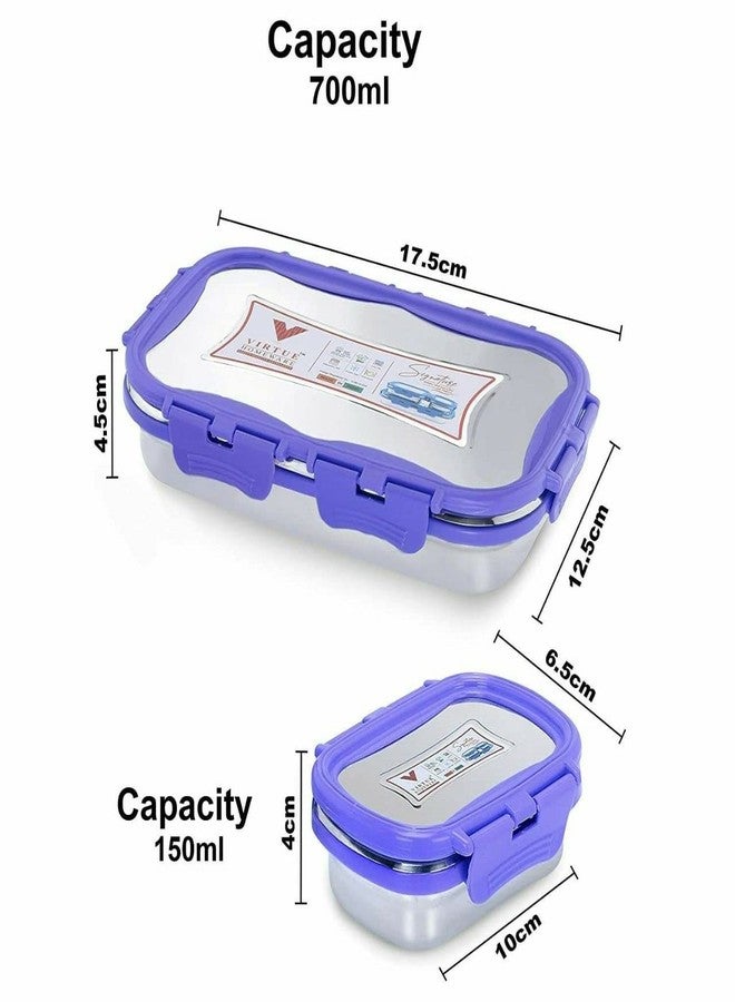 KriVat 2Pc Stainless Steel Lunch Box 700 ML × 150 ML with Steel lid Air Tight Spill Proof Lid, Container Insulated Tiffin Box/Lunch Box for Boys and Girls for Office/School (Multi-Color) - Image 4