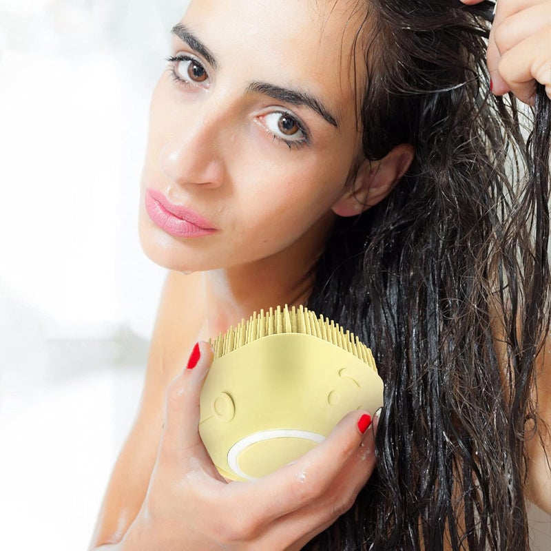 klarako Hair Brush,Square Silicone Body Shower Wash Massage Brush With Shampoo Soap Gel Dispenser,Blue Pink Yellow - Image 3