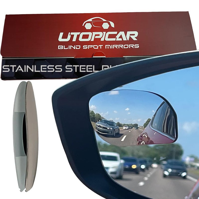 Blind Spot Mirror Fits All Car Side Mirrors - Patented Stainless Steel Mirrors with Bigger Viewing Image - Less Fogging - Less Sun Reflection by Utopicar Car Accessories