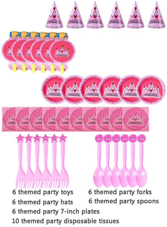 40-piece pink princess crown themed birthday party disposables set  - Image 1