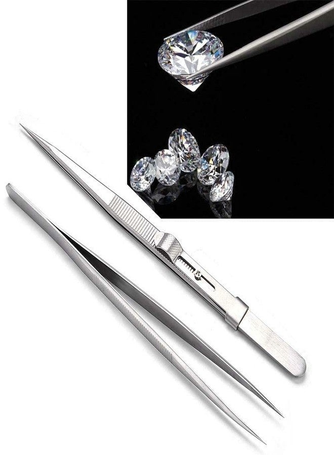 Gulab's Tools Diamond Tweezer for Gemstones with Slide Lock - Set of 2 Stainless Steel Precision Tweezers - Image 2