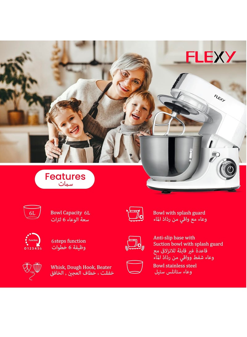 FLEXY Stand Mixer: 1500W Power, Low Noise, 6 Speed Settings, 3 Mixing Modes, 6L Stainless Steel Bowl, Easy Operation with Detachable Container - Image 5