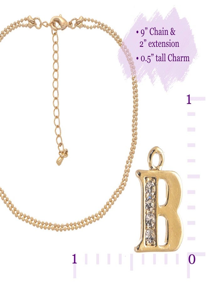 Spinningdaisy Double Line Crystal Initial Anklet (B-Gold) - Image 2