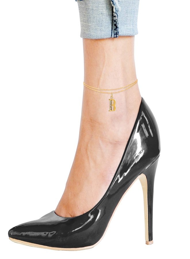 Spinningdaisy Double Line Crystal Initial Anklet (B-Gold) - Image 5