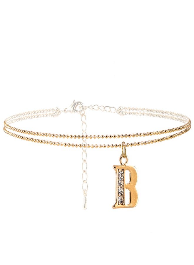 Spinningdaisy Double Line Crystal Initial Anklet (B-Gold) - Image 1