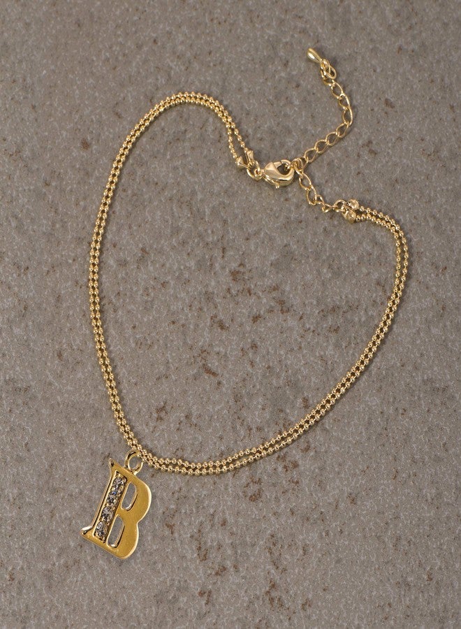 Spinningdaisy Double Line Crystal Initial Anklet (B-Gold) - Image 4