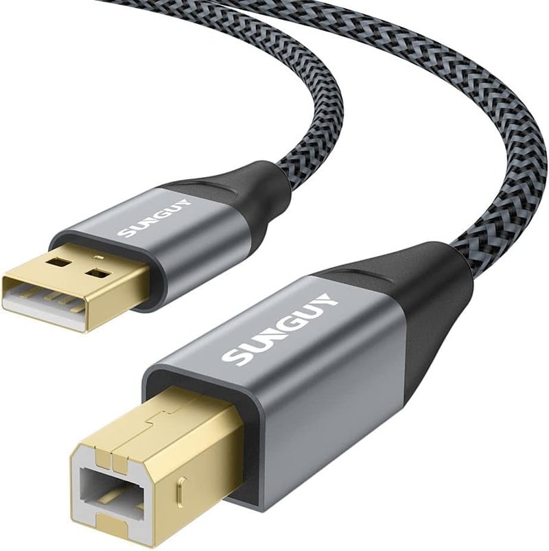 Printer Cable 1.5M/5FT,USB 2.0 USB A to B Printer Cable Nylon Type B Cord Compatible with Lexmark, Dell, HP, Canon, Xerox, Brother and More - Grey