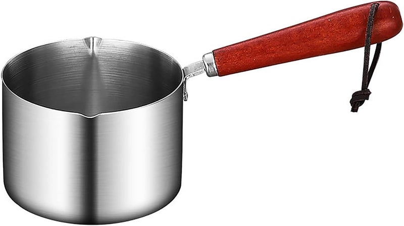 Yopple Stainless Steel Mini Saucepan, 150ml/250ml Butter & Milk Warmer, Dual Spouts, Wooden Handle, Small Pot for Sauces, Coffee, Baby Food & More - Image 1