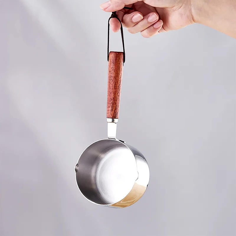 Yopple Stainless Steel Mini Saucepan, 150ml/250ml Butter & Milk Warmer, Dual Spouts, Wooden Handle, Small Pot for Sauces, Coffee, Baby Food & More - Image 2