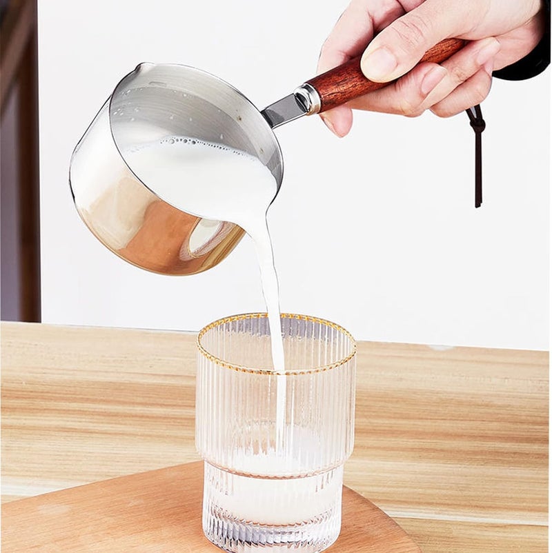 Yopple Stainless Steel Mini Saucepan, 150ml/250ml Butter & Milk Warmer, Dual Spouts, Wooden Handle, Small Pot for Sauces, Coffee, Baby Food & More - Image 3