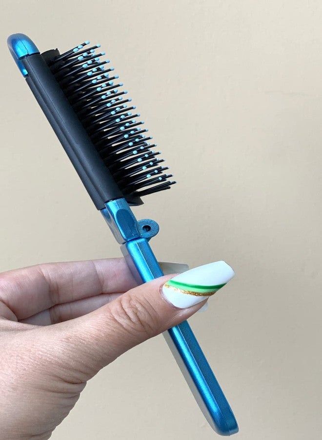 ALAZCO 2 Blue ALAZCO Folding Hair Brush With Mirror Compact Pocket Size Travel Car Gym Bag Purse Locker Swimming Camping Sleepover Gift and more - Image 3