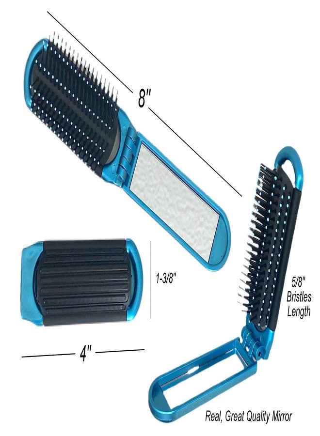 ALAZCO 2 Blue ALAZCO Folding Hair Brush With Mirror Compact Pocket Size Travel Car Gym Bag Purse Locker Swimming Camping Sleepover Gift and more - Image 2
