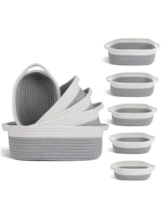 5-Piece Rectangle Storage Basket Set- Natural Cotton Rope Woven Small Basket, Baby Nursery, Dog Toy Baskets, Cat Toy Box, Bathroom Organization Bin for Organizing, White/Gray - pzsku/ZB814CA3D567772AC9598Z/45/_/1731493216/cf088de6-b71a-4c19-803c-c15de0836da9