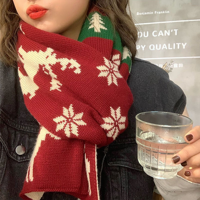 Christmas Elk Big Scarf Women'S Versatile Cute Girl'S Heart Long Knitted Wool Scarf Winter Warm - Image 4