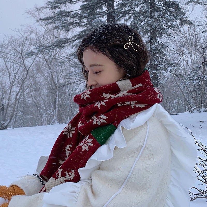 Christmas Elk Big Scarf Women'S Versatile Cute Girl'S Heart Long Knitted Wool Scarf Winter Warm - Image 5