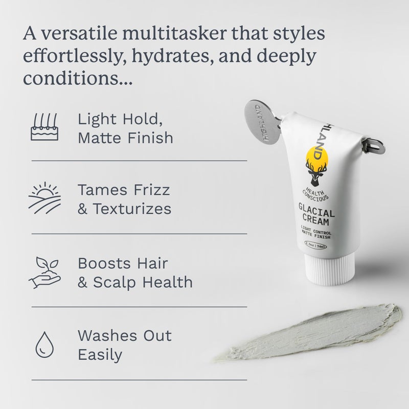 Highland كريم هايلاند الجليدي - كريم تصفيف شعر متعدد الاستخدامات ينعم، ويزيل التجاعيد، ويعطي قوامًا، ويعزز التجاعيد. طبيعي، مستخلص من النباتات، ومناسب لجميع أنواع الشعر. (2.5 أونصة)  - Image 2