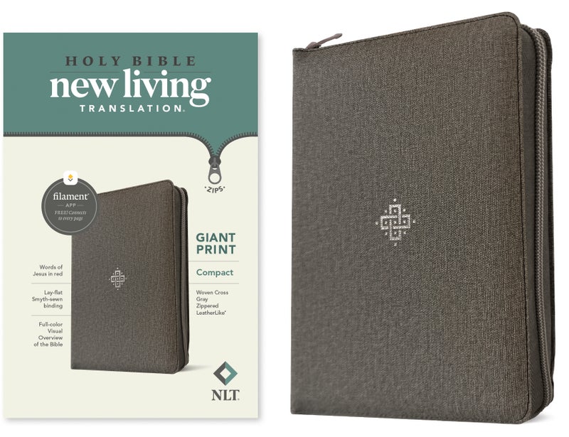 NLT Compact Giant Print Zipper Bible, Filament-Enabled Edition (LeatherLike, Woven Cross Gray, Red Letter) - Image 1