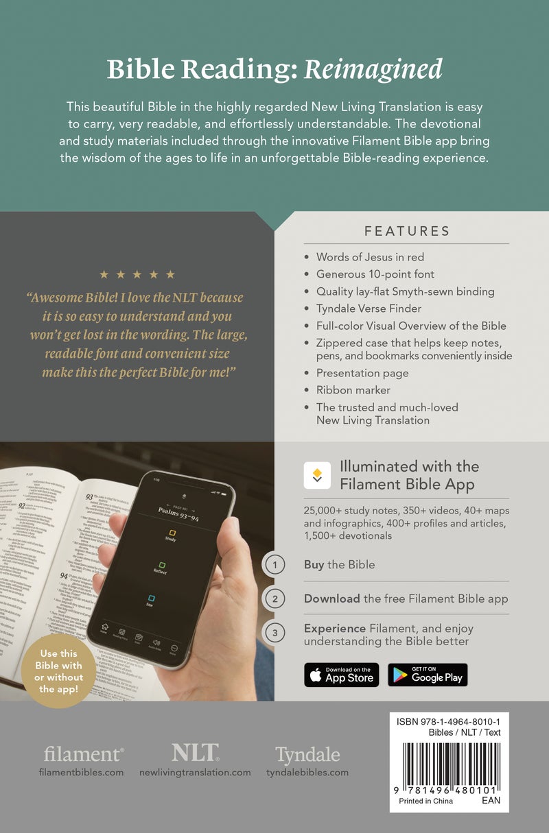 NLT Compact Giant Print Zipper Bible, Filament-Enabled Edition (LeatherLike, Woven Cross Gray, Red Letter) - Image 2