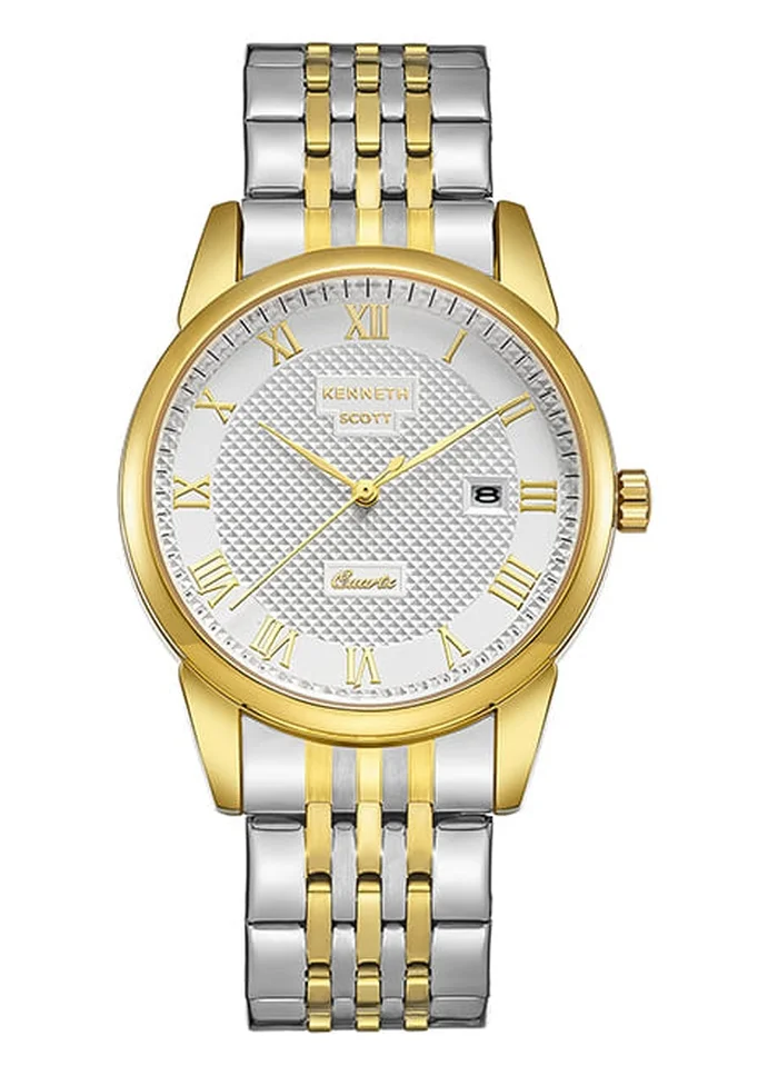 KENNETH SCOTT Kenneth Scott K23030-TBTW Men's Analog Display Watch & Stainless Steel Strap Gold