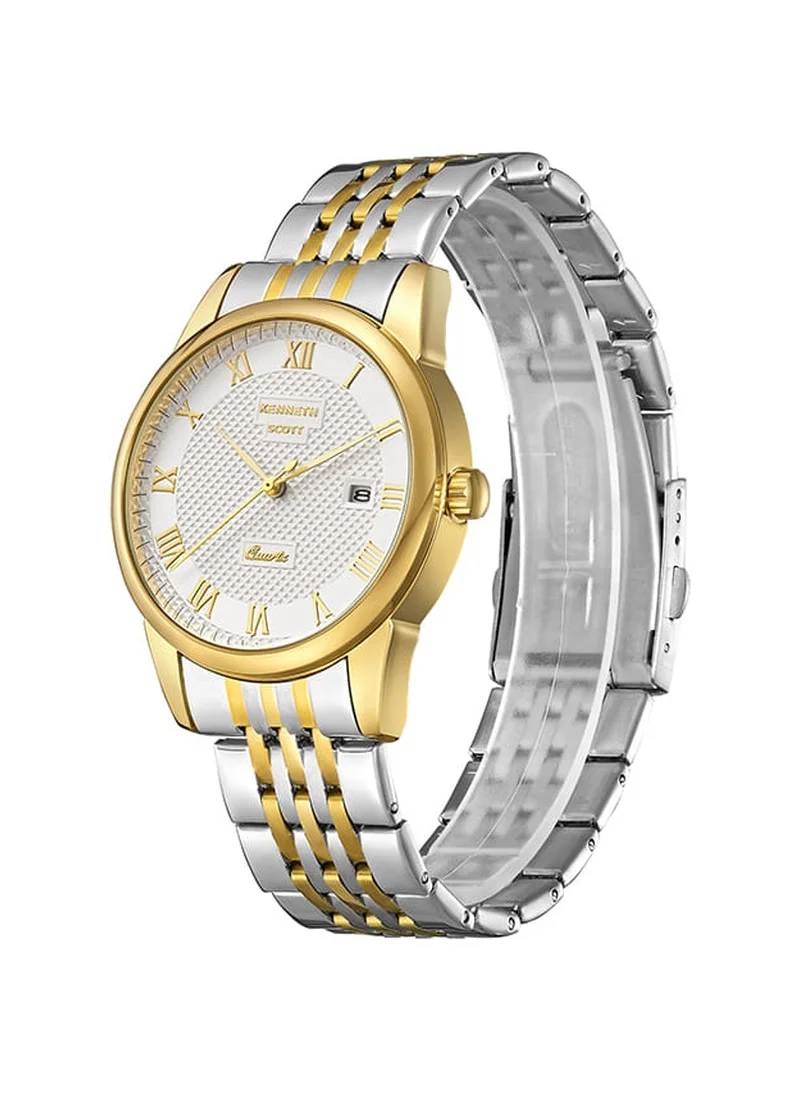 KENNETH SCOTT Kenneth Scott K23030-TBTW Men's Analog Display Watch & Stainless Steel Strap Gold