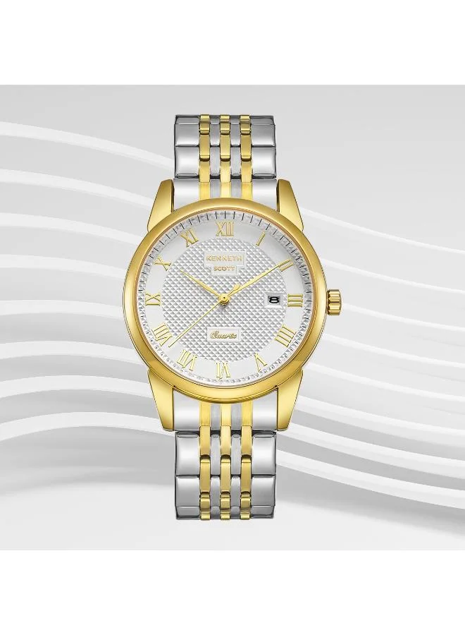 KENNETH SCOTT Kenneth Scott K23030-TBTW Men's Analog Display Watch & Stainless Steel Strap Gold