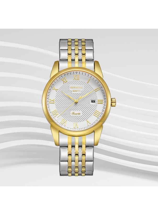 كينيث سكوت ساعة كينيث سكوت رجالي بعرض تناظري وسوار ستانلس ستيل ذهبي - Image 1