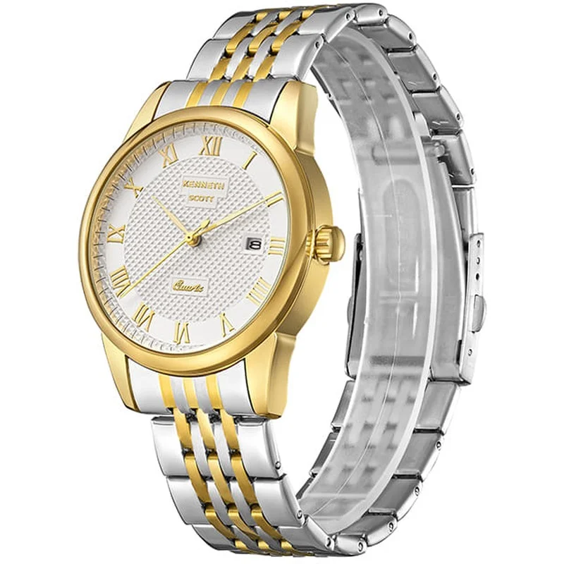 KENNETH SCOTT Kenneth Scott K23030-TBTW Men's Analog Display Watch & Stainless Steel Strap Gold