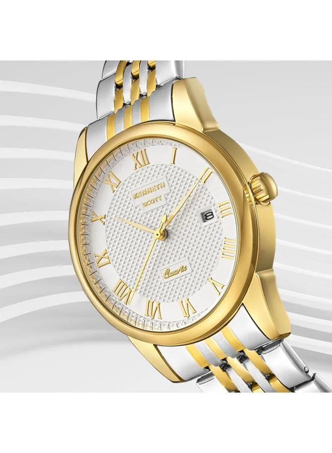 KENNETH SCOTT Kenneth Scott K23030-TBTW Men's Analog Display Watch & Stainless Steel Strap Gold