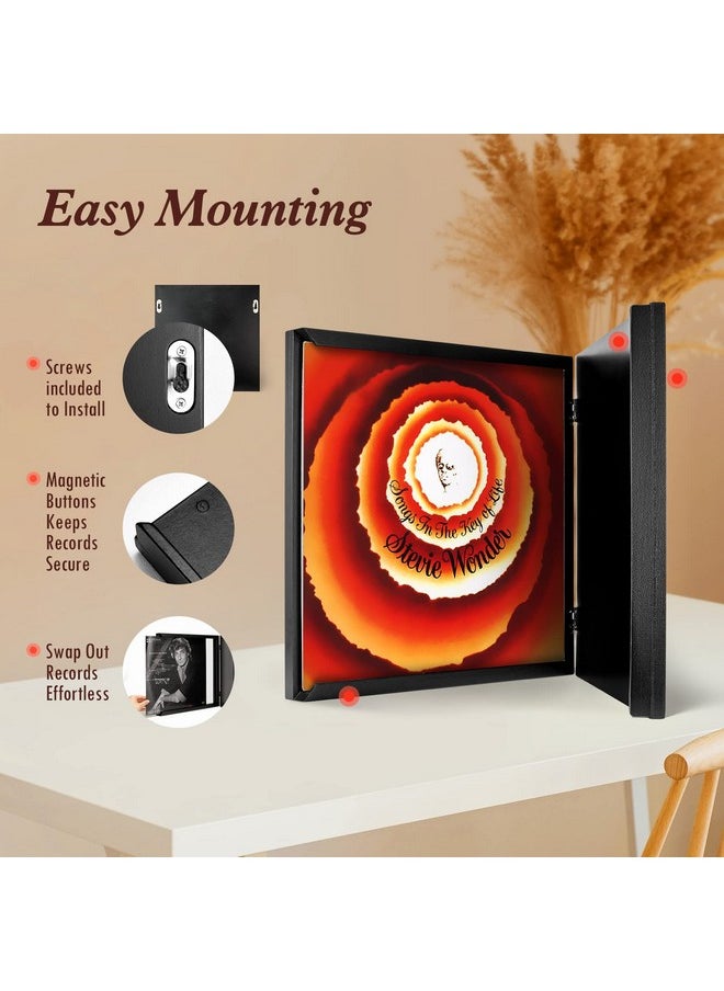 ONE WALL ONE WALL Vinyl Record Frame Play & Display Album Frames for Vinyl Records 12 x 12 Inch, Solid Wood Frame Mount on Wall Display Vinyl LP Covers with Clear Acrylic Front, Black  - Image 3