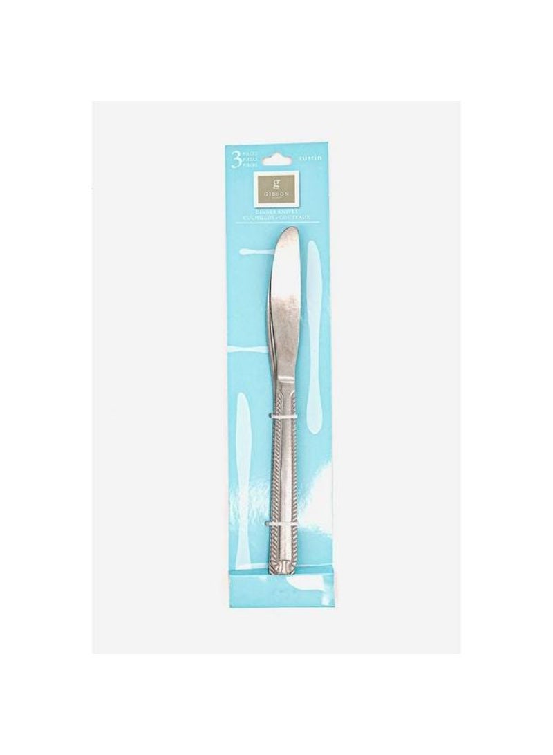 Gibson 3-Piece Ornate Embossed Handle Stainless Steel Dinner Knife Set Silver 73977.03
