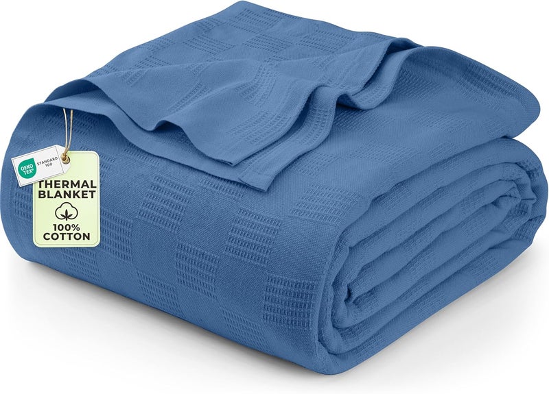 Utopia Bedding 100% Cotton Blanket (Queen Size - 90x90 Inches) 350GSM Lightweight Thermal Blanket, Soft Breathable Blanket for All Seasons (Wedgewood) - Image 1